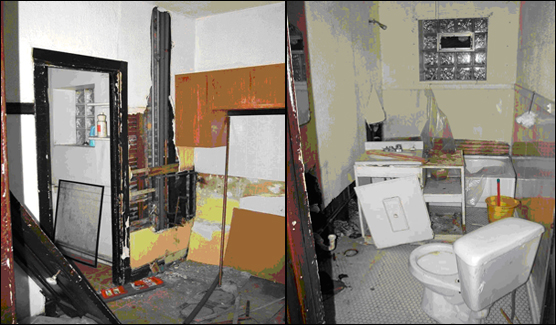 Photos of a demolished condominium interior, claimed to be recently renovated.