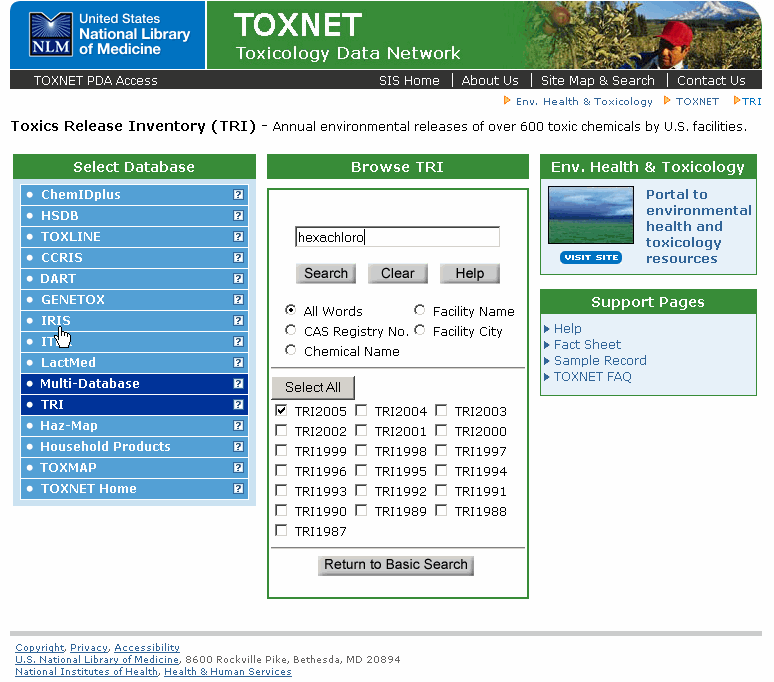 Browse for Hexachloro as a chemical name