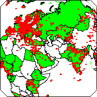 Map of region with dots depicting locations of GLOBE Schools