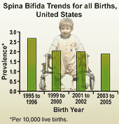 Chart: Spina Bifida Trends for all Births, United States