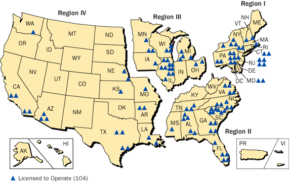 Map of the United States Showing Power Plant Locations