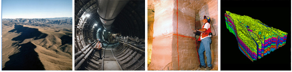 A composite of four images illustrating the Lab's involvement in Yucca Mountain
