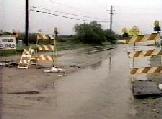 barricade by flood waters