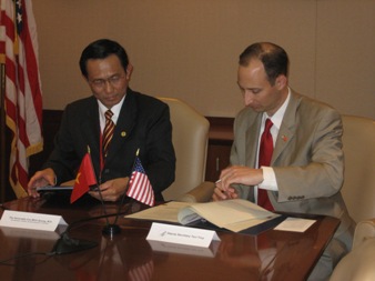 June 24, 2008 – HHS Deputy Secretary Tevi Troy and Vietnamese Vice Minister  of Health Cao Minh Quang, M.D., sign the Memorandum of Understanding on the safety of food, animal feed, and medical products.
