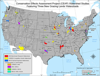 Thumbnail image of a map showing the location of the CEAP watersheds