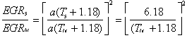 EGR_5/EGR_lit = [a(T_5+1.18)/a(T_lit+1.18)]^2 = [6.18/(T_lit+1.18)]^2