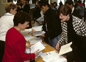 Photo of applicants at a job fair
