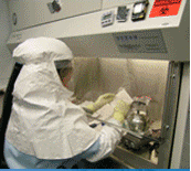 Photos of people working in the Chemical Biological Sciences Unit.  Below the photo display is a photo of personnel working in the unit. This photo is faded in the background with white links on top of the image.