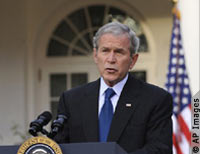 President Bush at a podium (AP Images)