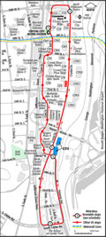 Map of Crystal City area showing streets between the Crystal City Metro station and the One Potomac Yard building, located approximately one mile to the south.