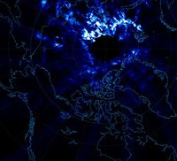 NASA's AIM spacecraft produced this composite UV-wavelength image on June 11, 2007 showing what noctilucent clouds (NLCs) look like from a vantage point 600 km over Earth's north pole.