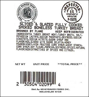 Label, recalled sliced and glazed cooked smoked boneless turkey breast