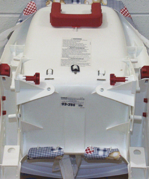 Picture of the back of the High Chair showing product model and date code label