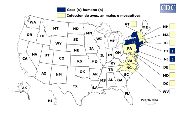 Mapa de actividad del Virus del Nilo Occidental