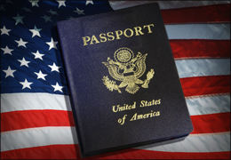 U.S. Passport on top of a U.S. flag
