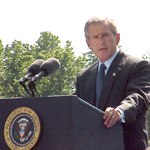 Photograph of President Bush at FBI Laboratory