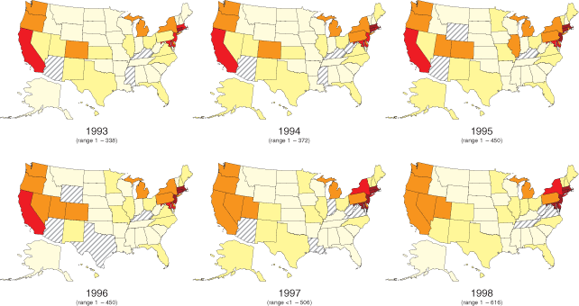 Figure 4 Primary heroin admission rates by State: TEDS 1993-2003 (per 100,000 population aged 12 and over)