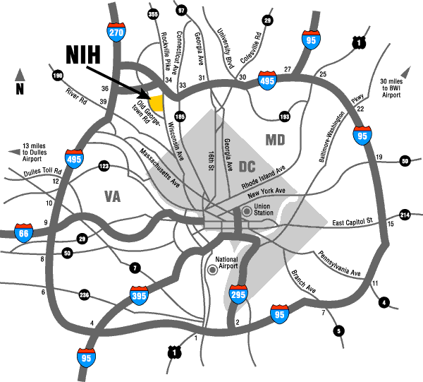 Map of capital beltway showing NIH location