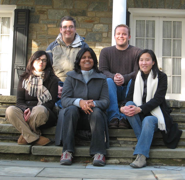 Lab lunch November 2007: (left to right, top) Patrick Boyle, Matthew Emmett (bottom) Nellie Moshkovich, Parul Nisha, Elissa Lei