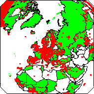 Map of region with dots depicting locations of GLOBE Schools