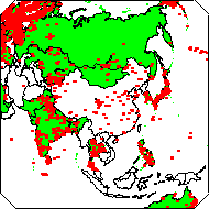 Map of region with dots depicting locations of GLOBE Schools