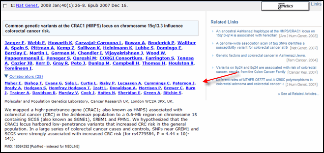 Expanded Collaborators list on an AbstractPlus display