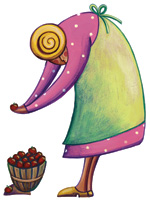 illustration: woman with a bushel of apples
