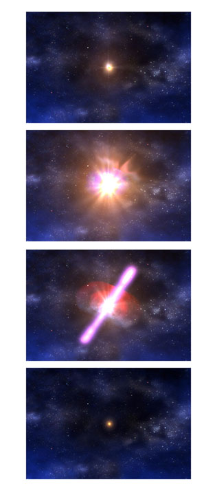 Filmstrip showing the neutron star collision from a distance.