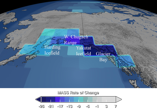 Image of Alaska with glacier growth rates