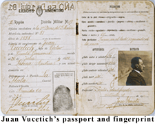 Juan Vucetich's passport and fingerprint. Courtesy Direcciòn Museo Policial–Ministerio de Seguridad de la Provincia de Buenos Aires, Argentina