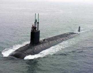 Nuclear-powered submarine, VIRGINIA, returning to port following her highly successful sea trials.