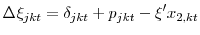 \displaystyle \Delta\xi_{jkt} = \delta_{jkt} + p_{jkt} - \xi'x_{2,kt}