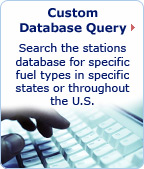 Custom Database Query: Search the stations database for specific fuel types in specific states or throughout the U.S. Photo of a hand typing on a computer keyboard.