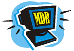 (Cartoon of a blue computer, with MDR written on the screen in yellow)