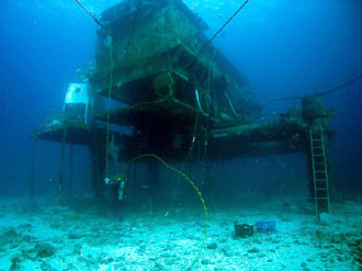 JSC2006-E-40961 : NEEMO crew member near Aquarius