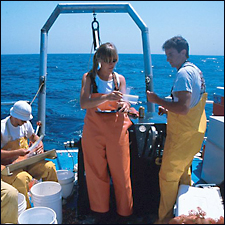 Marine biologists on a boat