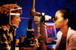 Photograph of an eye exam being conducted