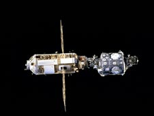 The first two modules of the International Space Station are joined.