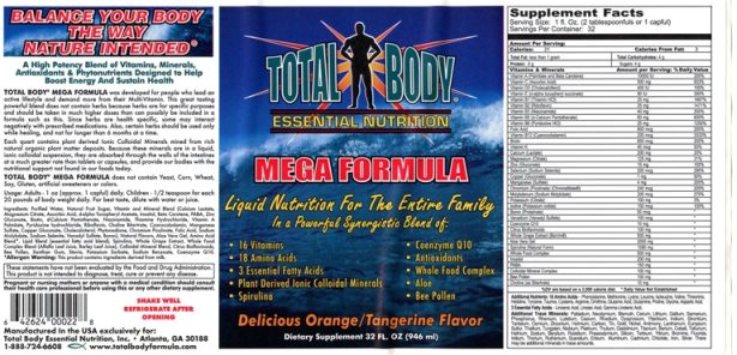 Product label for Total Body Mega Formula dietary supplement