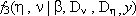 Notation depicting conditional probability distribution of State random effects (eta) and composite field interviewer region effects (nu) within the State, assuming that the data (y) and the following parameters are known: fixed effects (beta)  and associated 4 by 4 variance-covariance matrices (D sub nu) and (D sub eta).