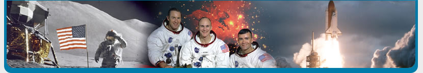 Banner Graphic with Astronauts and Space Shuttle Launch