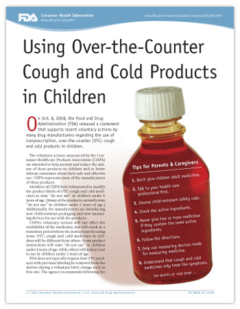 Cover page of PDF version of this article, including photo of cough syrup bottle with an abbreviated list of the eight tips in the article text in place of the medicine label.