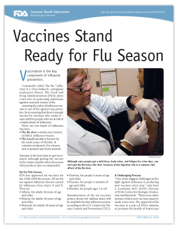 Image shows the first page of the printer-friendly PDF version of this article, including a photo of a woman receiving a flu vaccination.