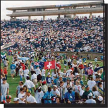 Crowd on the field at a University sports event