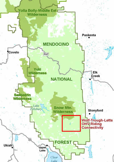 Map displaying the Mendocino National Forests with links to the maps displaying proposed action.