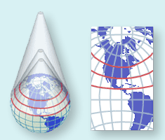 Polyconic projection on a globe and map.