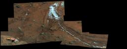 Rover’s Wheel Churns Up Bright Martian Soil (False Color)