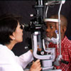 A slit lamp, with its high magnification, allows the eye care professional to examine the front of the eye.