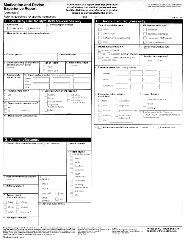 thumbnail: page 2 of MedWatch reporting form FDA 3500A