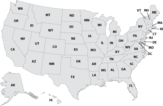 Map of the United States.